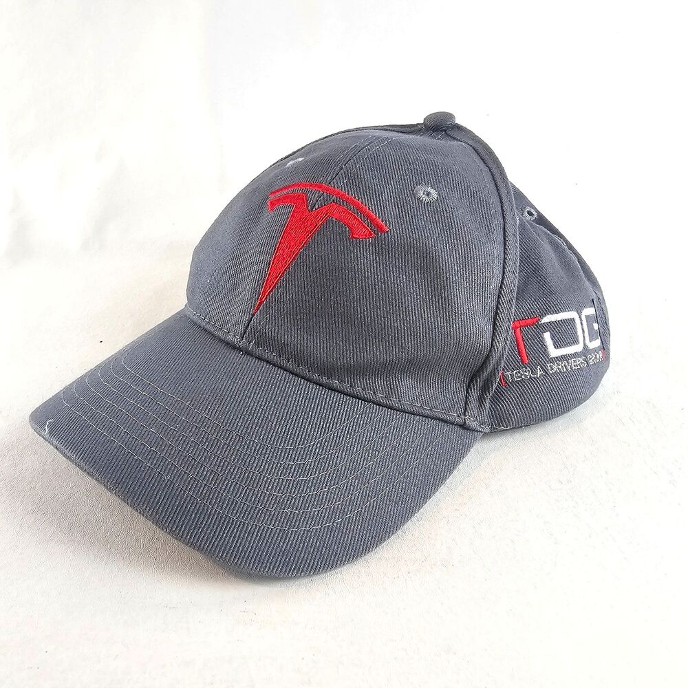 Tesla TDC Tesla Drivers Club Hat Gray Red Adjustable Cotton Baseball Cap Logo